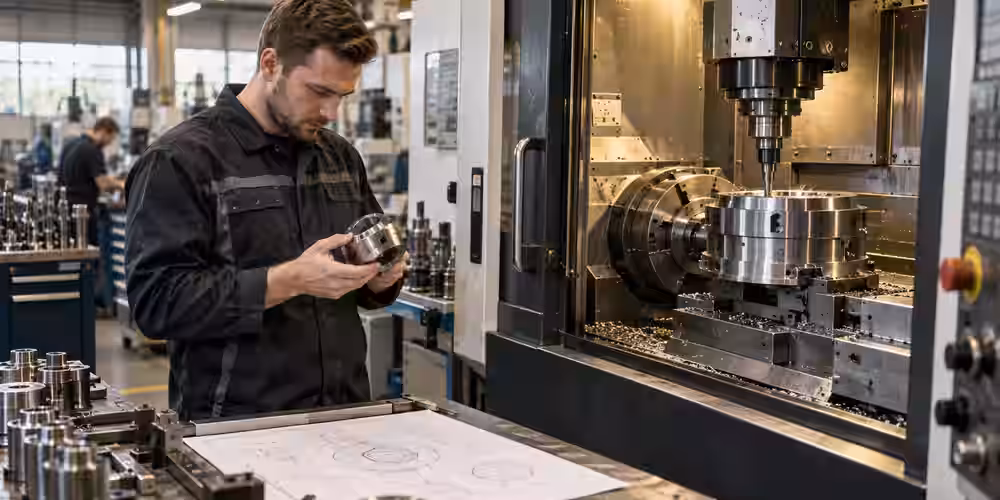 Produktionsmaschine und Bauteil in der verarbeitenden Industrie.